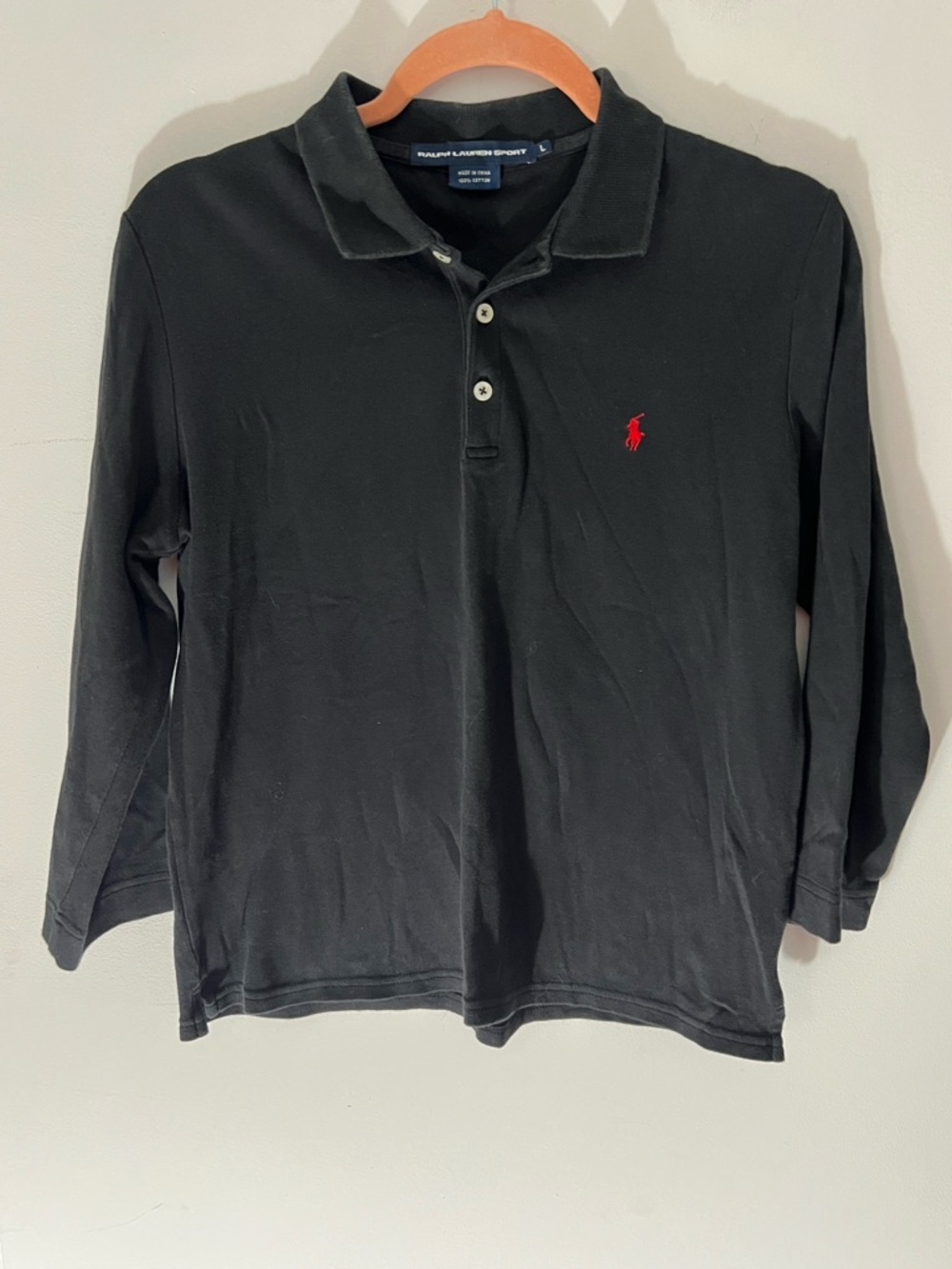 Ralph Lauren Sport Women’s Black Long-Sleeve Polo Shirt with Red Logo